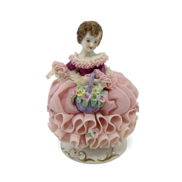 Mini Irish DRESDEN DOROTHEA Girl with Pink Dress Figurine Vintage 4.3" - Picture 2 of 12
